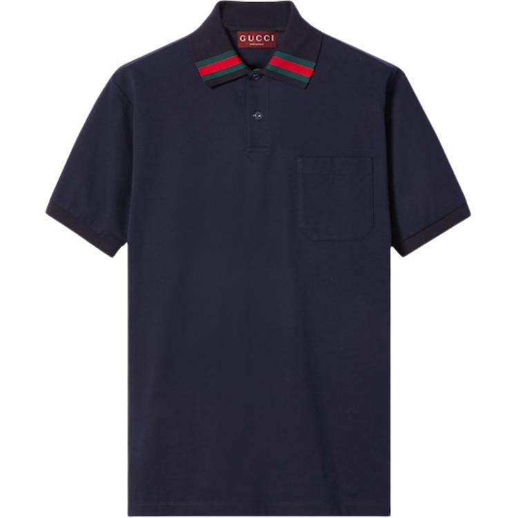 Gucci Oversized Polo Collar Button Short Sleeve Polo Navy Blue Shirt 795174-XJGRO-4215