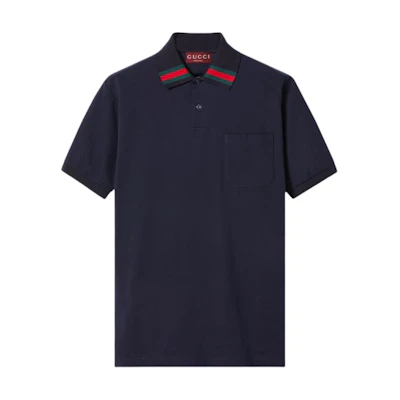 Gucci Oversized Polo Collar Button Short Sleeve Polo Navy Blue Shirt 795174-XJGRO-4215