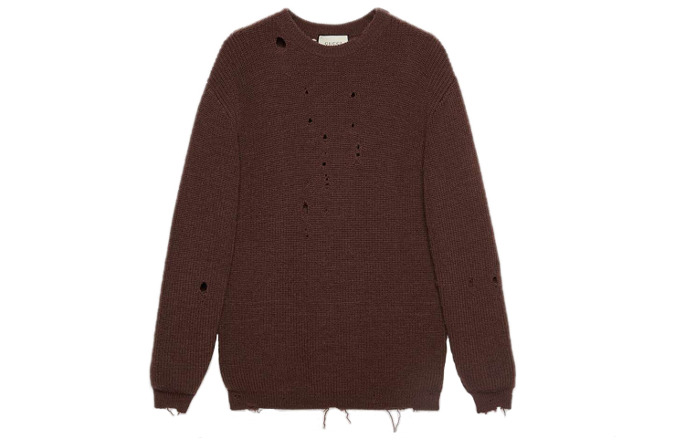 Gucci Oversized Ribbed Knit Wool Sweater in Brown 634575-XKBJ4-2028