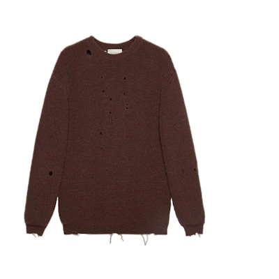 Gucci Oversized Ribbed Knit Wool Sweater in Brown 634575-XKBJ4-2028