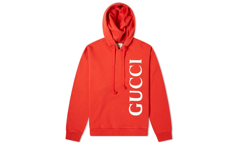 Gucci Oversized Vertical Logo Print Hoodie Red Menswear 604974-XJB1C-6068