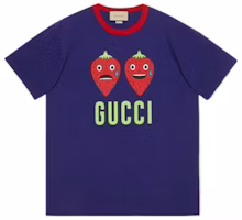 GUCCI Pablo Delcielo SS22 Strawberry Logo Oversized Unisex T-Shirt Blue 703439XJEI04409 GUCCI Pablo Delcielo SS22 Strawberry Logo Oversized Unisex T-Shirt Blue 703439XJEI04409