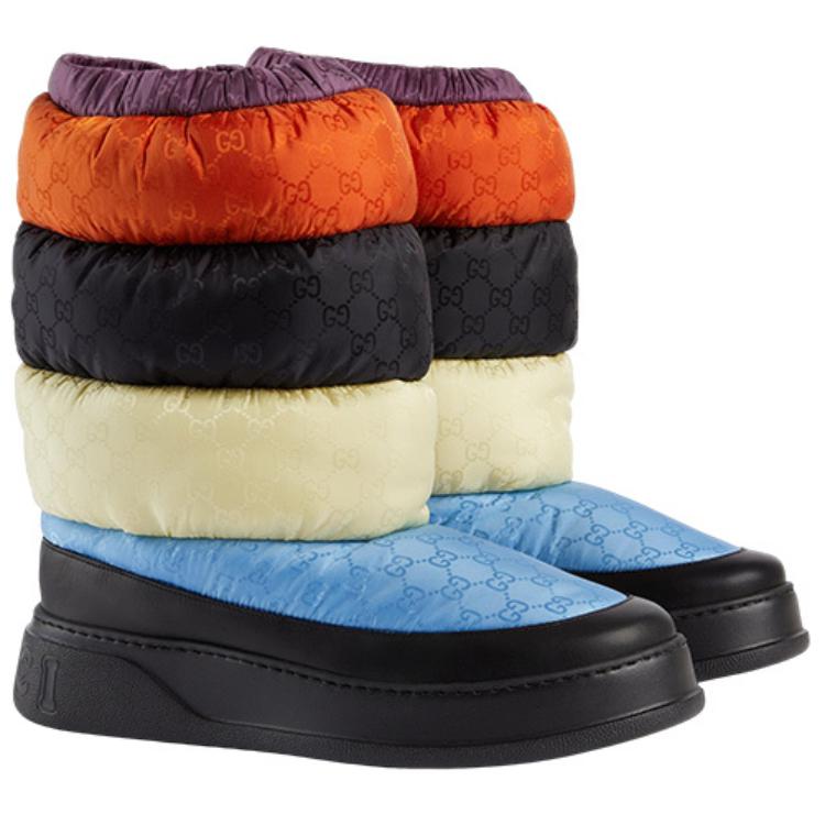Lookbook グッチ　パッド入りスノーブーツ（黒・マルチ） 724046-FABHX-4946