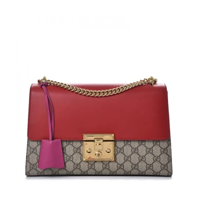 Gucci Padlock Monogram GG Supreme Multicolor Medium Hibiscus Pink/Red/Brown