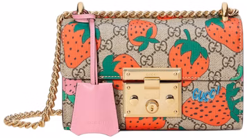 Gucci Padlock Shoulder Bag GG Strawberry Small Beige/Ebony Multicolor Gucci Padlock Shoulder Bag GG Strawberry Small Beige/Ebony Multicolor