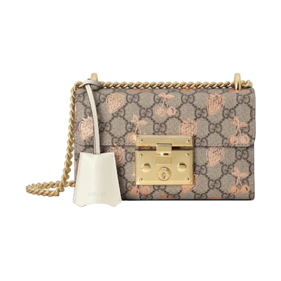 Gucci Padlock Shoulder Bag GG Supreme Strawberry Print Beige/Ebony/Metallic Cherry