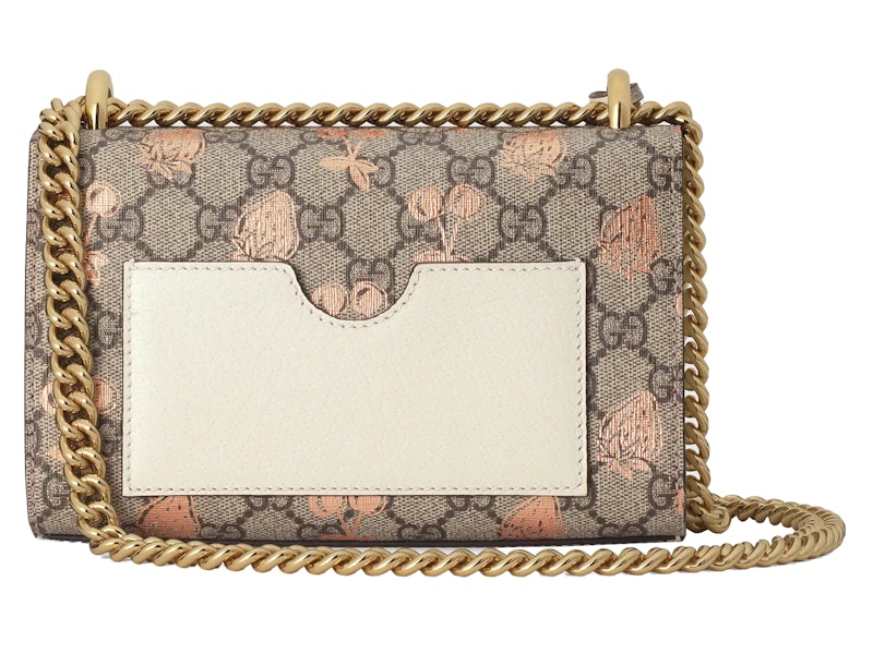 Order Gucci鎖頭肩背包GG Supreme草莓印花米色/深褐色/金屬櫻桃