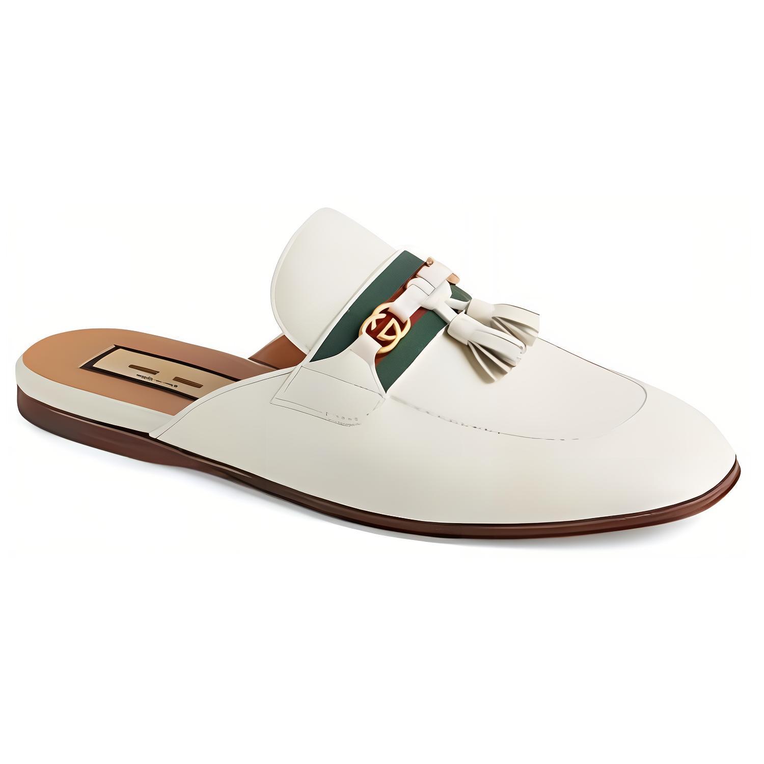 Shop Gucci Paride GG Tassel Mule Blanco Polvoriento 655580-1W610-9121
