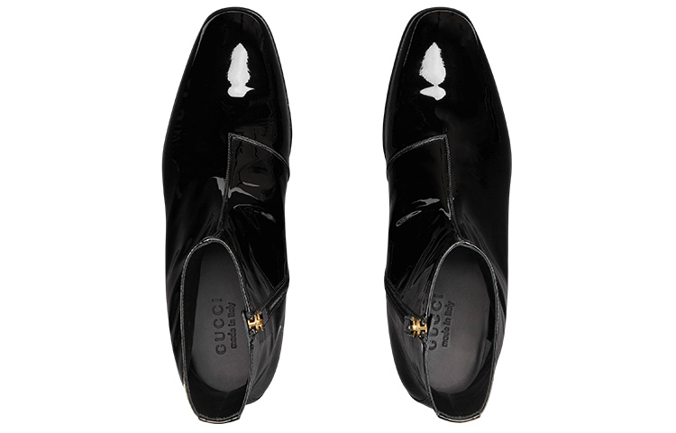 Shop グッチ パテントショートブーツ 黒ジップ 723653-BNC00-1000