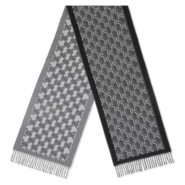 GUCCI Pattern Design Wool Knit Scarf Unisex Couple Style Grey 7952764G200 圖 2