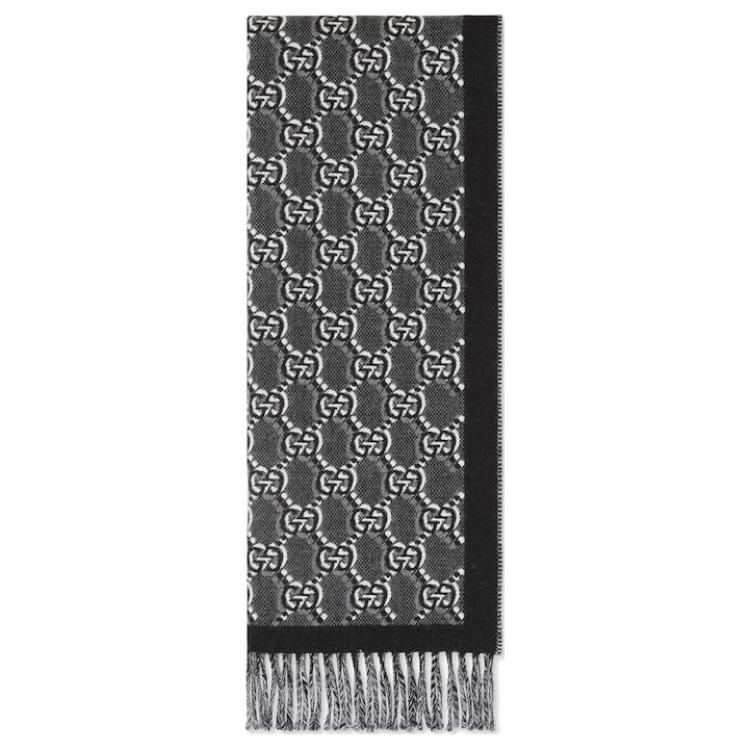 GUCCI Pattern Design Wool Knit Scarf Unisex Couple Style Grey 7952764G200 圖 3