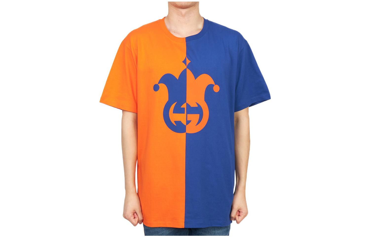 Gucci Pattern Print Colorblock Crew Neck Short Sleeve T-shirt for Men 731506-XJE94-7538