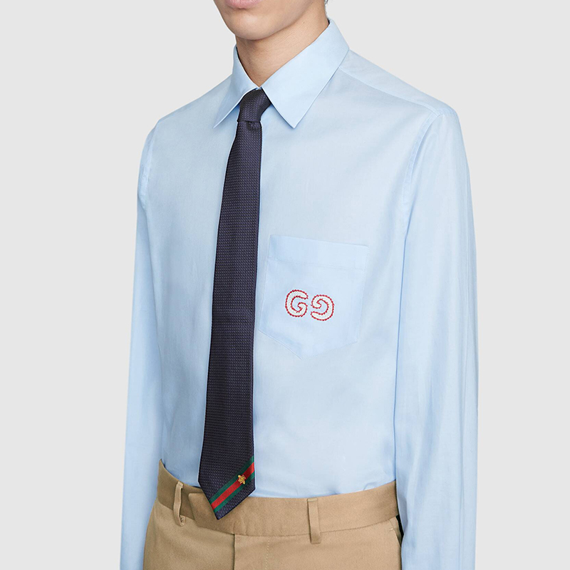 GUCCI Patterned Midnight Navy Blue Silk Tie Unisex Couples Edition 456510-4E002-4066 圖 5