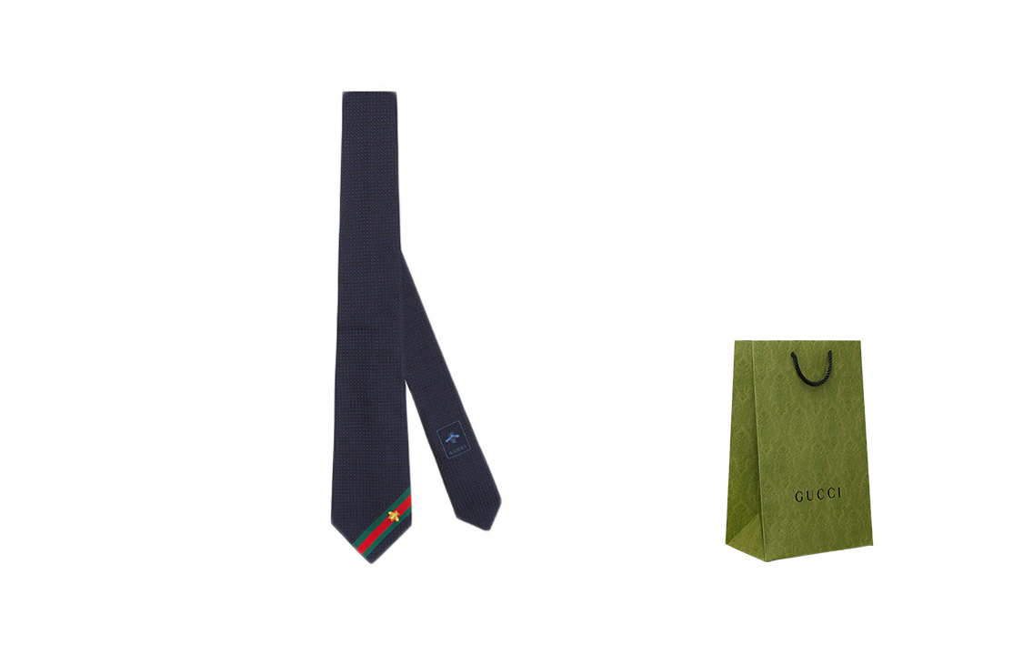 GUCCI Patterned Midnight Navy Blue Silk Tie Unisex Couples Edition 456510-4E002-4066 圖 6