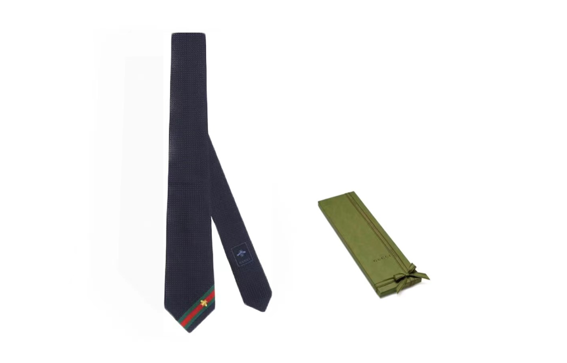 GUCCI Patterned Midnight Navy Blue Silk Tie Unisex Couples Edition 456510-4E002-4066 圖 7