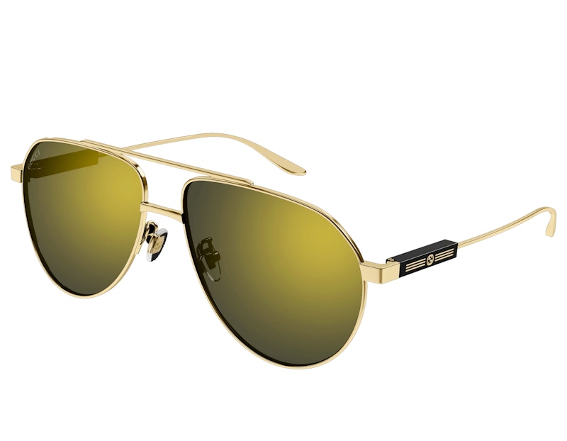Buy 古馳飛行員鏡面太陽眼鏡黃色/金色 (GG1311S-002-61)