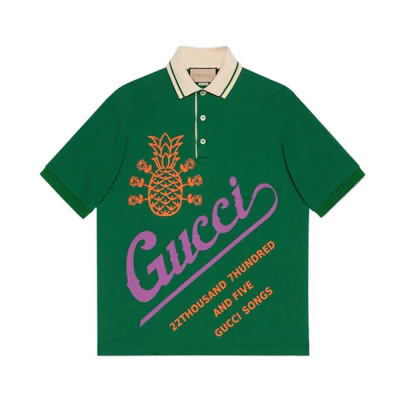 Gucci Pineapple Collection SS22 Green Logo Print Short Sleeve Polo Shirt 672424-XJD2Z-3495