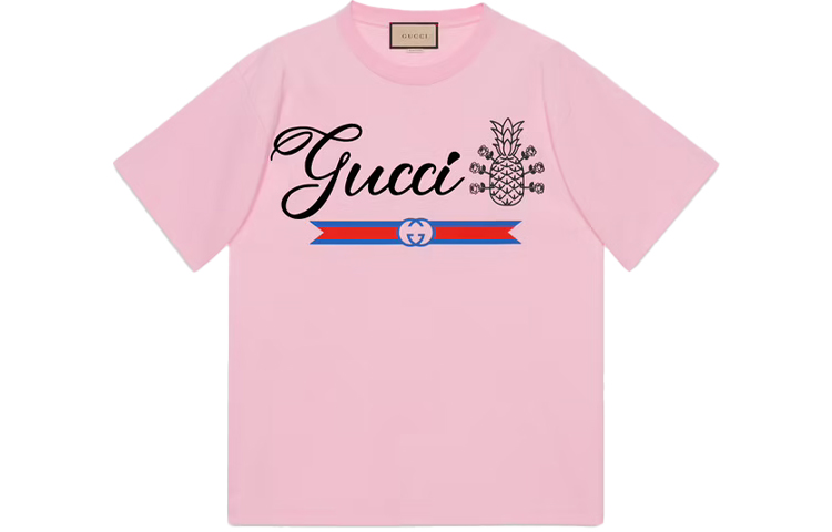 Gucci Pineapple Logo Print Pink T-shirt for Men 616036-XJD21-5904
