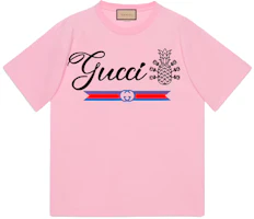 Gucci Pineapple Logo Print Pink T-shirt for Men 616036-XJD21-5904 Gucci Pineapple Logo Print Pink T-shirt for Men 616036-XJD21-5904
