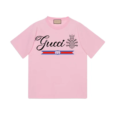 Gucci Pineapple Logo Print Pink T-shirt for Men 616036-XJD21-5904