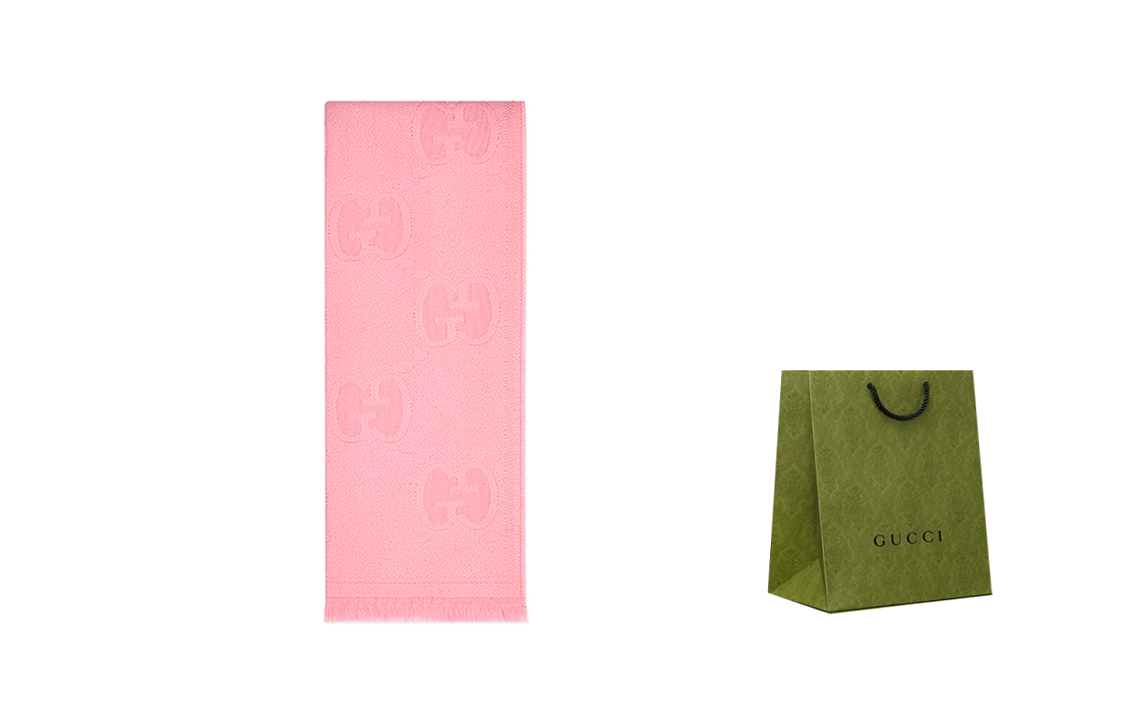 Gucci Pink Double G Monogram Wool Jacquard Scarf Unisex 581537-3G200-5800 圖 4