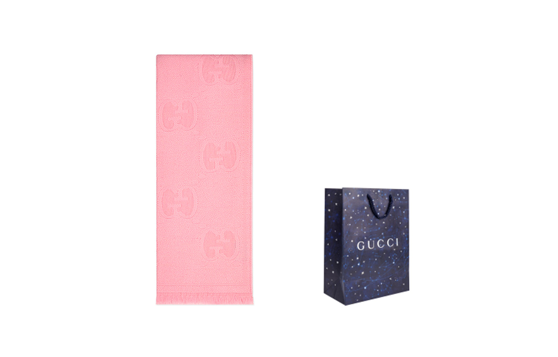 Gucci Pink Double G Monogram Wool Jacquard Scarf Unisex 581537-3G200-5800 圖 5