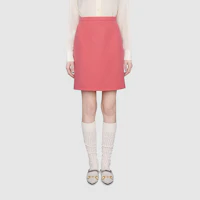 Shop GUCCI 粉紅斜紋迷你A字裙 送禮首選 631492-ZAD82-5175
