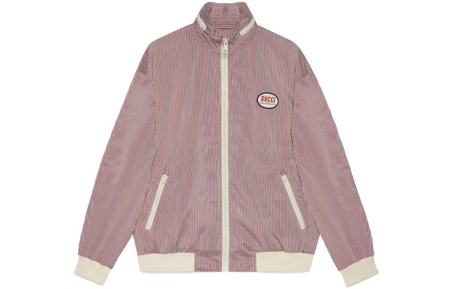 Gucci Pink Zip-Up Jacket with Stripe and Logo Collar 742834-ZAN70-9376