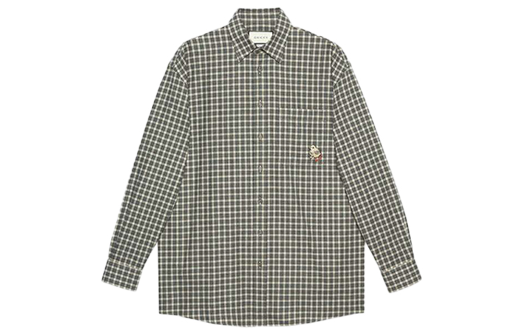 Gucci Plaid Appliqué Collared Long Sleeve Shirt () Multi-Plaid 628325-ZAFKN-9042