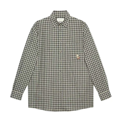 Gucci Plaid Appliqué Collared Long Sleeve Shirt () Multi-Plaid 628325-ZAFKN-9042