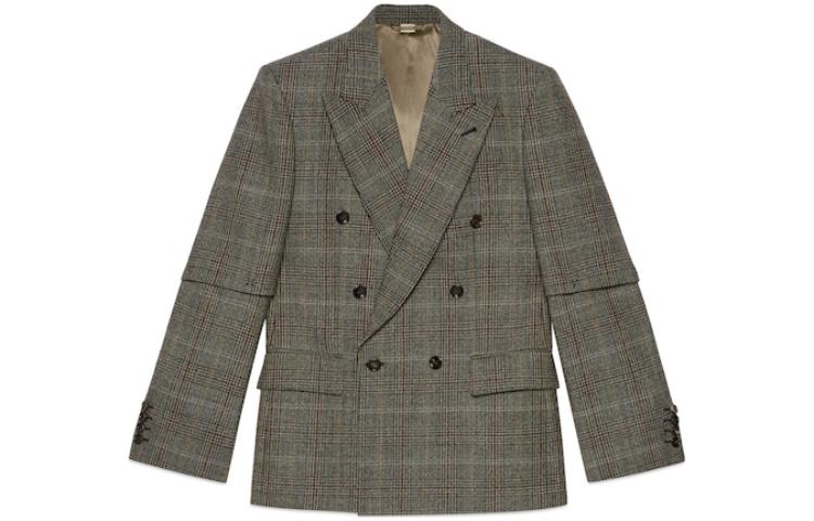 Gucci Plaid Double-Breasted Blazer Jacket Grey 761560-ZAOH2-1136