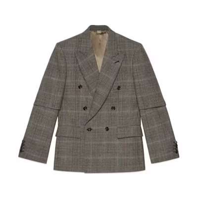 Gucci Plaid Double-Breasted Blazer Jacket Grey 761560-ZAOH2-1136