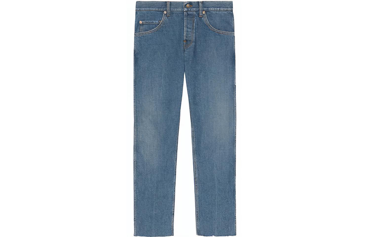 Buy Gucci 藍色純色鈕扣口袋直筒牛仔褲 681284-XDBP7-4011