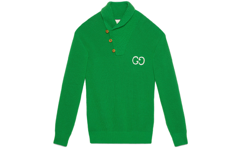 Gucci Plain Button Polo Pullover Knit Wool Sweater Green () 597685-XKA1W-3028