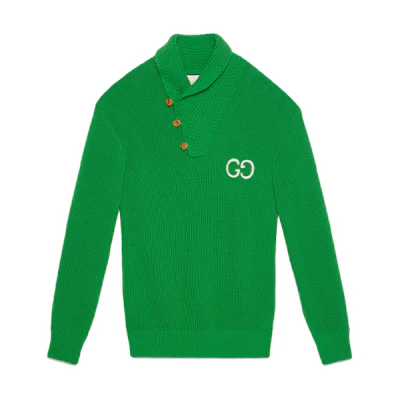 Gucci Plain Button Polo Pullover Knit Wool Sweater Green () 597685-XKA1W-3028