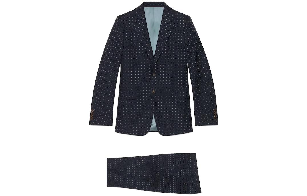 GUCCI Polka Dot Print Single-Breasted Straight Suit Set Men Navy Blue. 604081-ZAAAP-4040