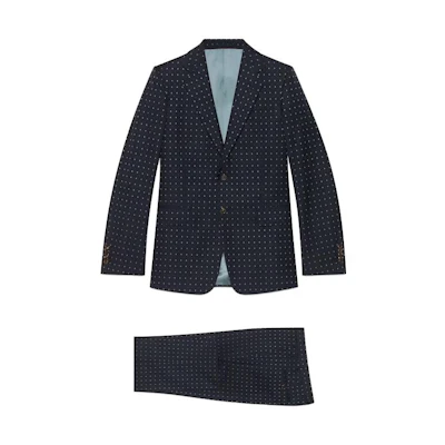 GUCCI Polka Dot Print Single-Breasted Straight Suit Set Men Navy Blue. 604081-ZAAAP-4040