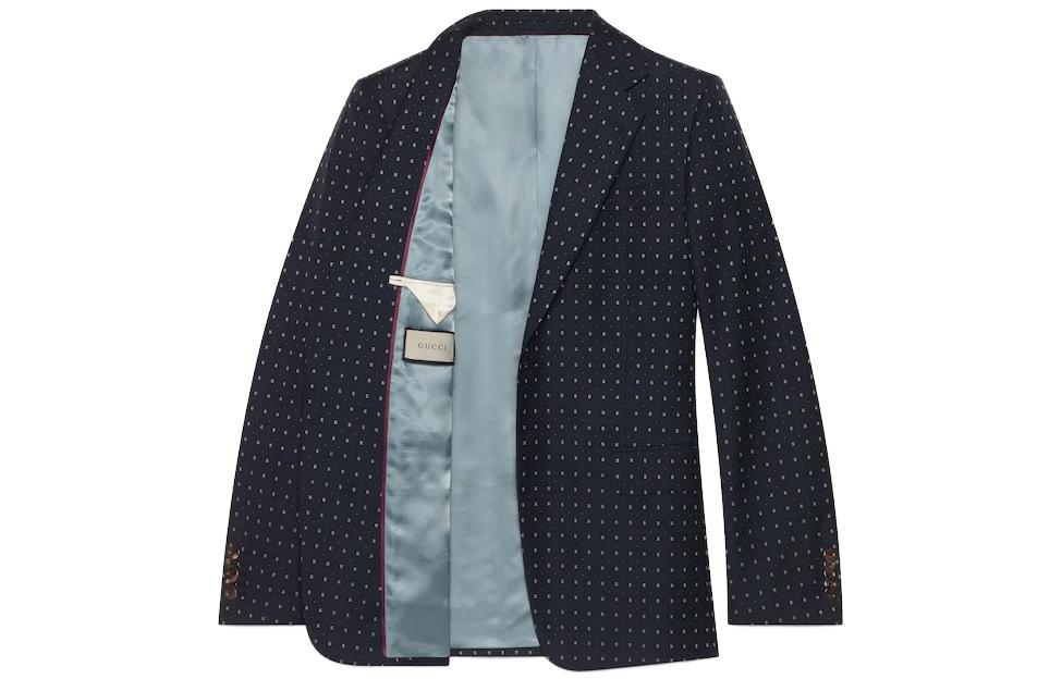 GUCCI Polka Dot Print Single-Breasted Straight Suit Set Men Navy Blue. 604081-ZAAAP-4040 圖 3