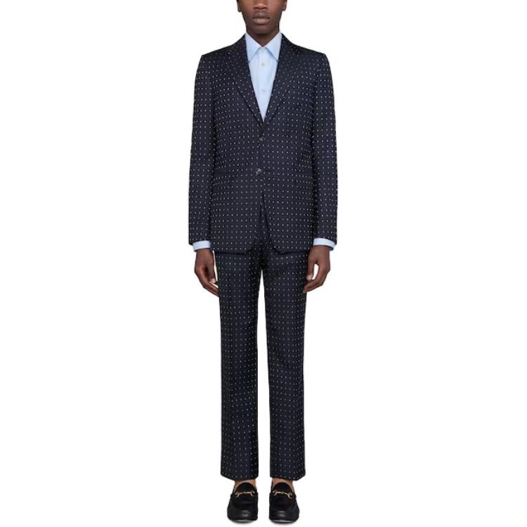 GUCCI Polka Dot Print Single-Breasted Straight Suit Set Men Navy Blue. 604081-ZAAAP-4040 圖 5