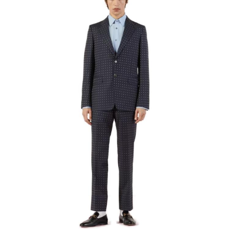 GUCCI Polka Dot Print Single-Breasted Straight Suit Set Men Navy Blue. 604081-ZAAAP-4040 圖 6