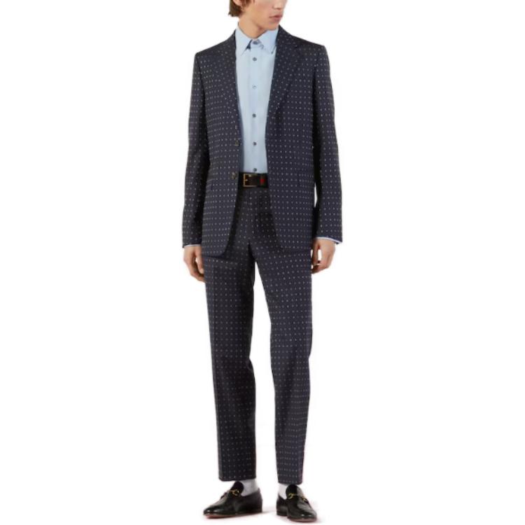 GUCCI Polka Dot Print Single-Breasted Straight Suit Set Men Navy Blue. 604081-ZAAAP-4040 圖 7