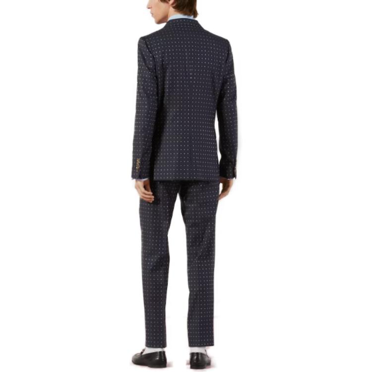 GUCCI Polka Dot Print Single-Breasted Straight Suit Set Men Navy Blue. 604081-ZAAAP-4040 圖 8