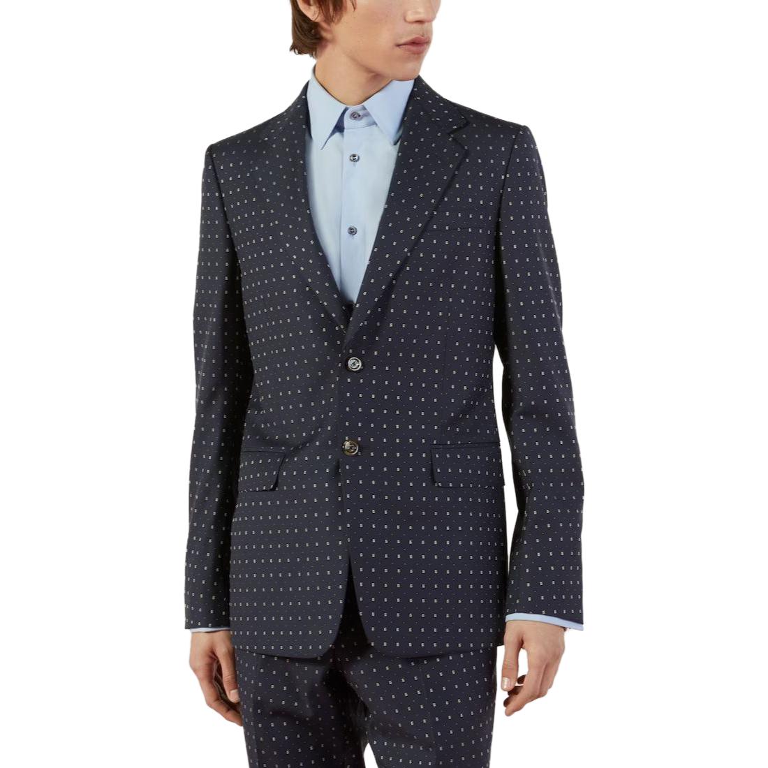 GUCCI Polka Dot Print Single-Breasted Straight Suit Set Men Navy Blue. 604081-ZAAAP-4040 圖 10