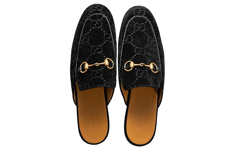 Lookbook グッチ プリンスタウン ベルベット フラット (ブラック) 457114-9JT00-1000