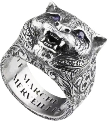 GUCCI Purple Crystal Eyes Garden Cat Silver Ring for Men 524585-J2965-8164 Order GUCCI Purple Crystal Eyes Garden Cat Silver Ring for Men 524585-J2965-8164