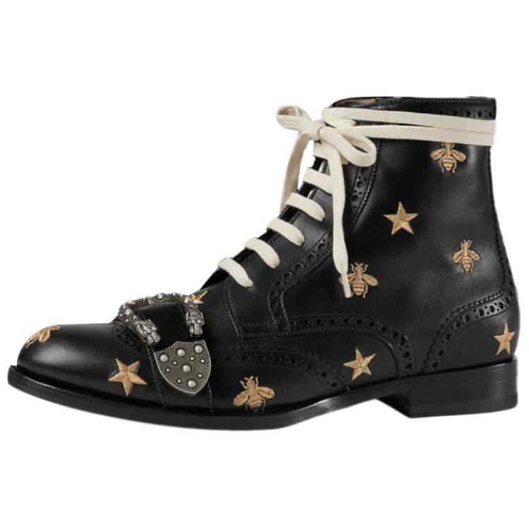 Gucci Queercore Bee Accent Lace-Up Boots 'Black'