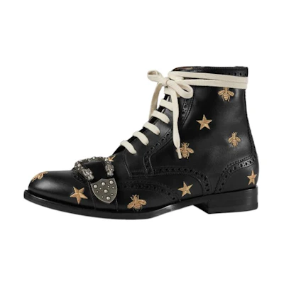Gucci Queercore Bee Accent Lace-Up Boots 'Black'