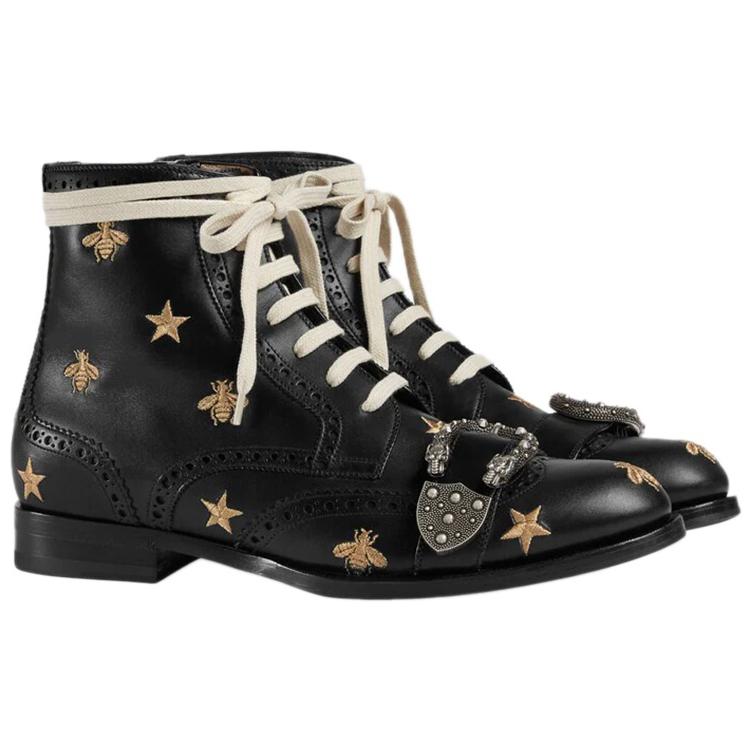 Gucci Queercore Bee Accent Lace-Up Boots 'Black' 圖 3