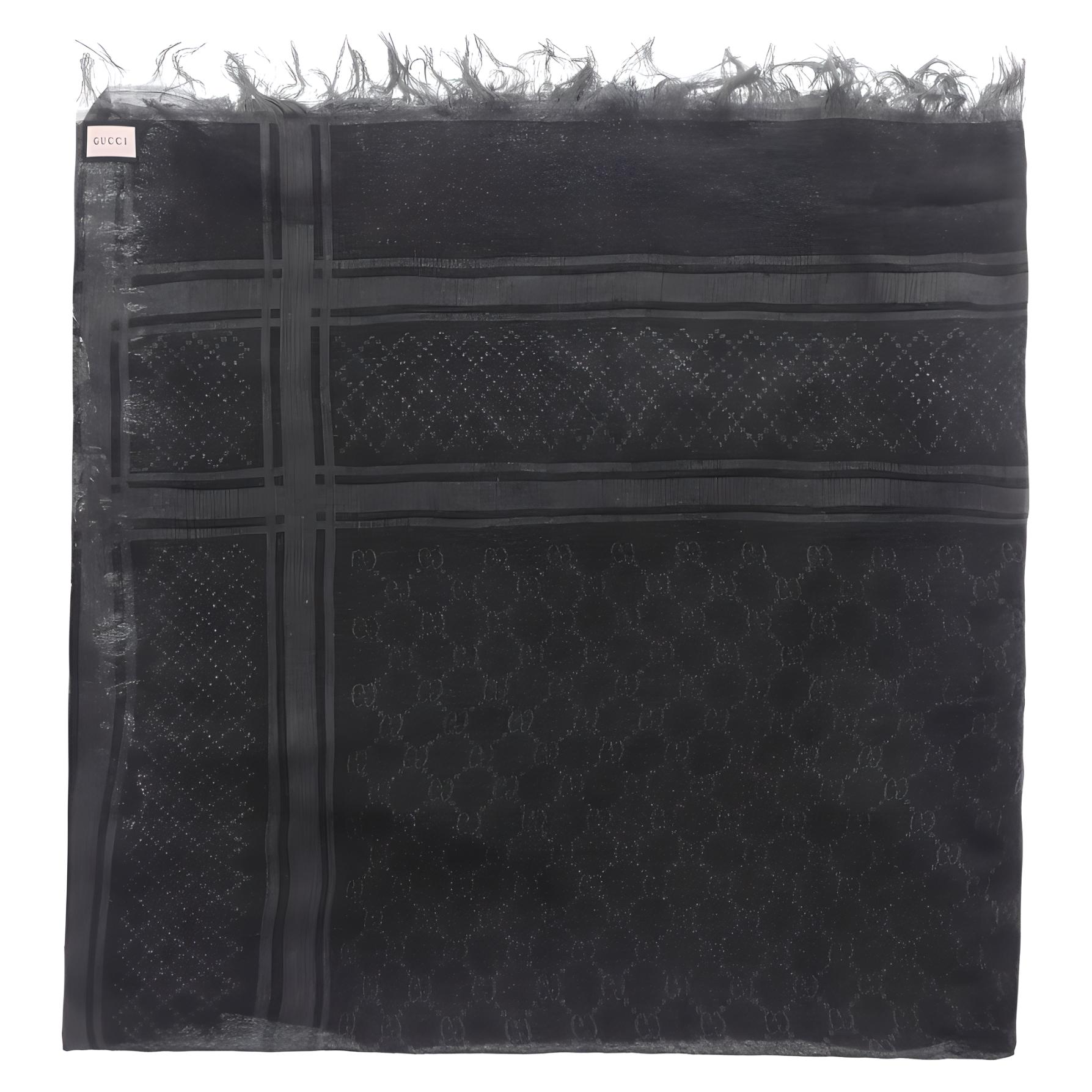 GUCCI Quilted Fringe Knit Scarf Unisex Couple Style - Grey 544615-3G704-1260