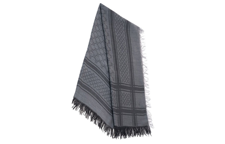GUCCI Quilted Fringe Knit Scarf Unisex Couple Style - Grey 544615-3G704-1260 圖 2
